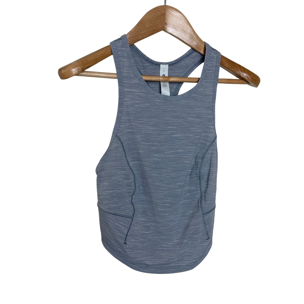 Lululemon Power Thru Tank Top Heathered Rhino Grey Space Dye Size 4